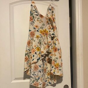Floral Asymmetrical Skirt - Cream and Orange